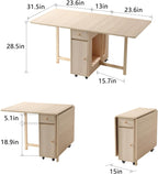 COMUHOME Drop Leaf Folding Dining Table with Storage, Wheels, Space Saving | Foldable Design, 18mm Thick Plywood, 300 lbs Capacity, Locking Wheels, Farmhouse Style, for Living Room Kitchen Small Spaces