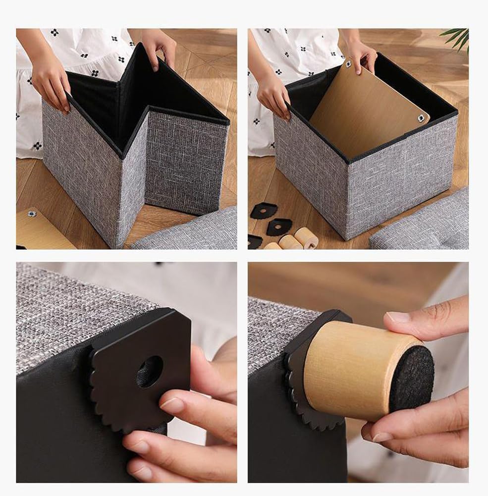 Ottoman with Storage for Living Room Bedroom,12x12inch Square Foot Rest Stool Small Cube Coffee Table with Wood Legs,Folding Storage Chest Footrest Ottoman (Beige)