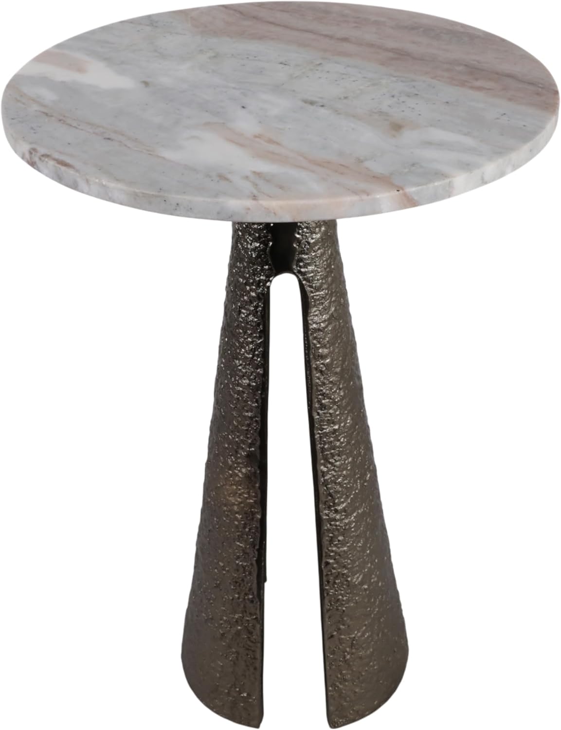 Luxury End Table, Side Table, or Night Stand for Home Decor - Metal Cone Pedestal Base with Antique Brass Marble Top for Small Spaces - Modern Glam Bedroom or Living Room Decor - 22" Bronze & Tan