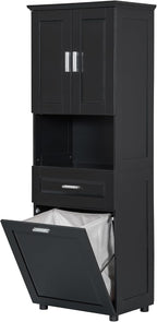 Merax 70" Tall Kitchen Pantry,Farmhouse Storage Cabinet with Adjustable Shelves,Farmhouse Pantry Cabinet with Tilt-Out Basket, for Kitchen,Dining Room,Living Room(Black)