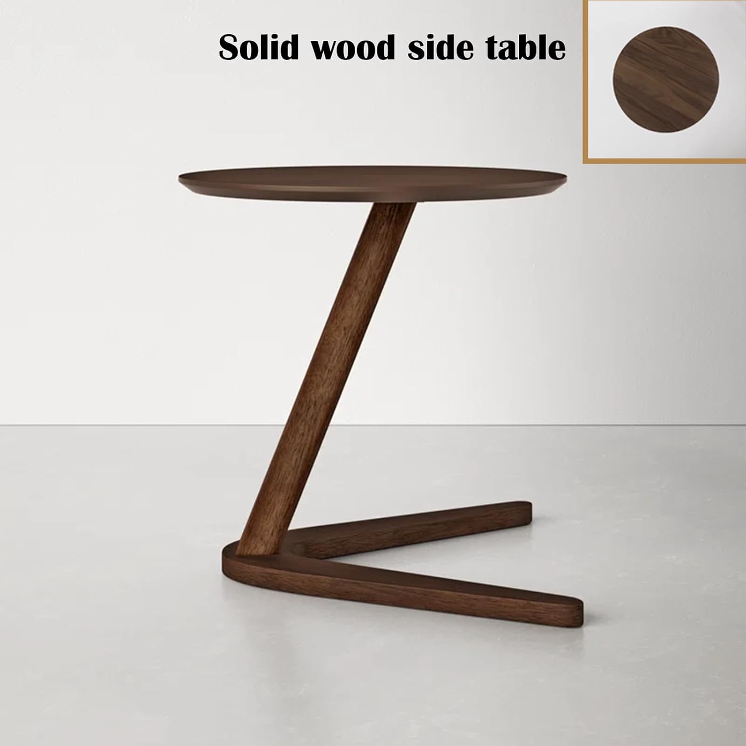 YUNMUAIR-C-Shaped Solid Wood End Table,Small Round Side Table for Couch,Space-Saving Sofa Table Slide Under Couch for TV Dinner, Laptop Side Over Wood Table for Living Room Bedroom