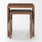 Mercana Grier Set of 2 Medium Brown Solid Wood w/Cane Nesting Accent Tables