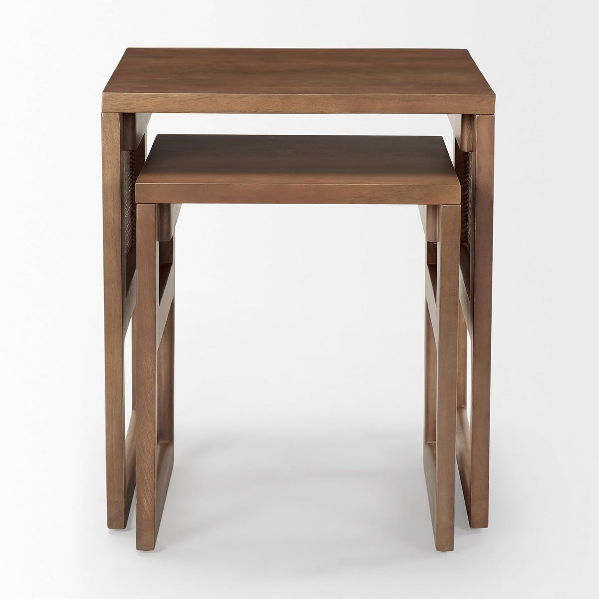 Mercana Grier Set of 2 Medium Brown Solid Wood w/Cane Nesting Accent Tables