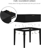 Nathan James Jasper Boho Side Table, Solid Wood Bedroom Nightstand or Bedside Table with Drawer with Fluted Doors and Brass Handles, Black