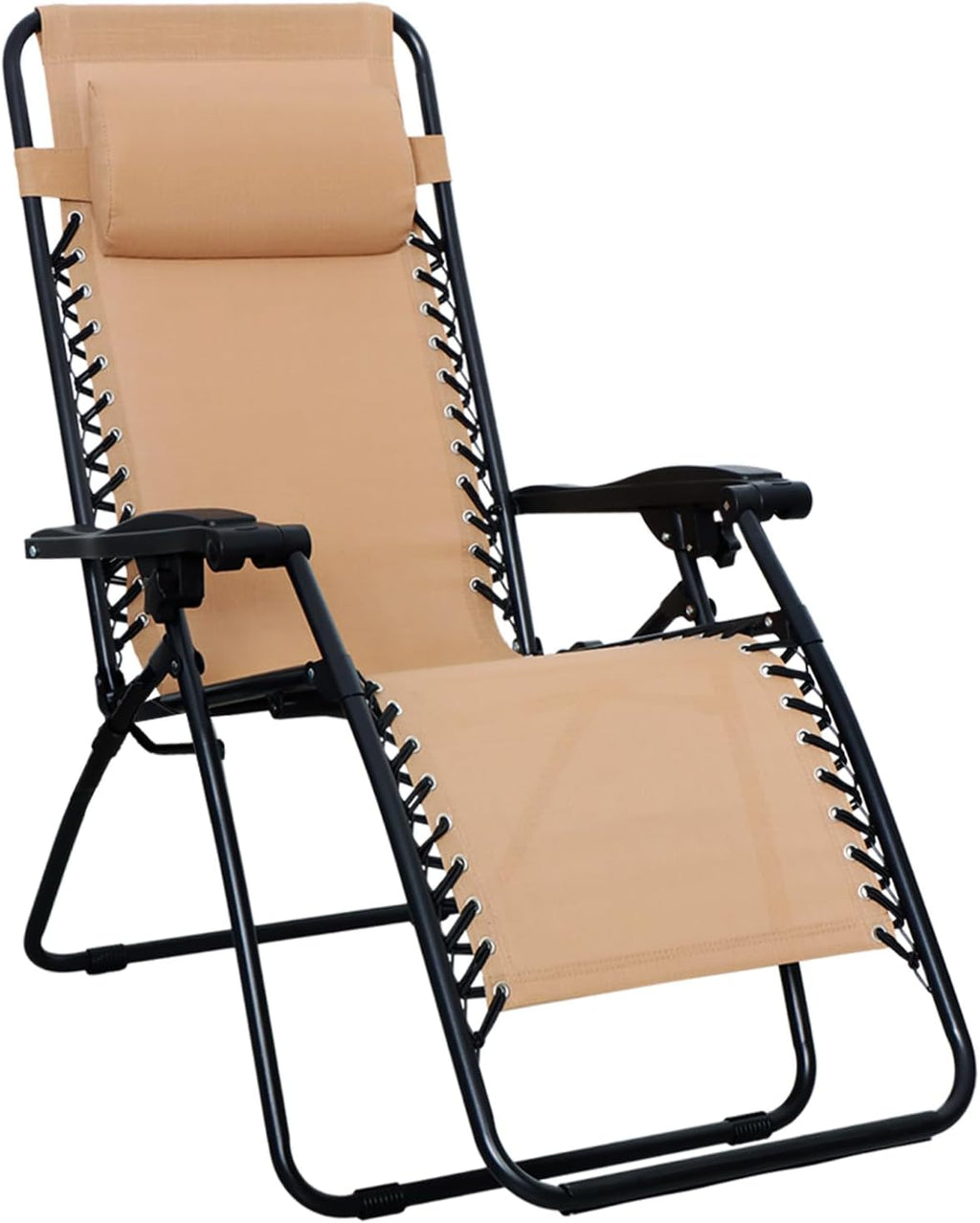 Amazon Basics Zero Gravity Lounge Chair with Pillow, Foldable Outdoor Reclining Chair for Patio and Beach, Weather-Resistant Textilene, 300 lb Capacity, 26", Beige