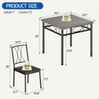 GarveeHome Small Dining Table Set for 2, Square Table and Chairs Set of 2, 3 Piece Kitchen Table Set of 2 with Upholstered Chairs, Dinner Table Set for 2 for Small Spaces, Apartment, Rustic Gray
