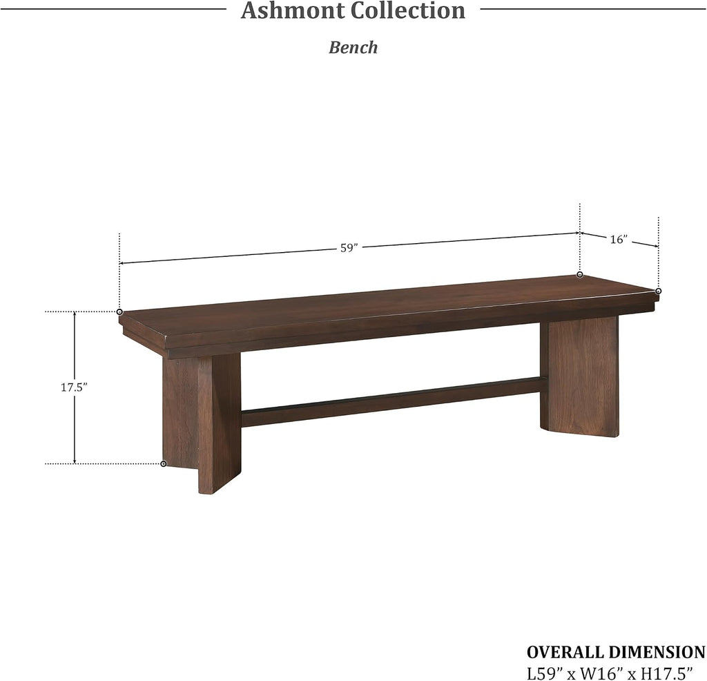 Lexicon Dining Bench for Dining Room Table, 59" Wood Bench for Home and Kitchen, Indoor Wooden Bench for Dining Room, Kitchen Bench, Living Room Bench, Easy Assembly, Walnut