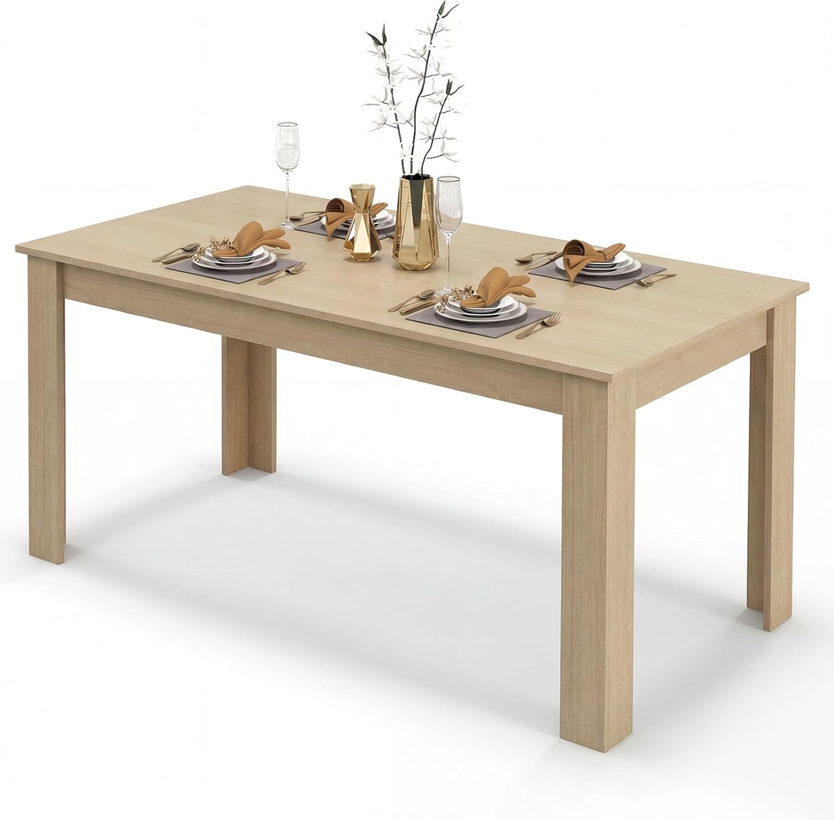 COSTWAY 63”Rectangular Dining Table for 4-6 People,Farmhouse Dinette with Large Computer Workstation, Modern Counter Height Kitchen Table for Small Place, Apartment Living Room Restaurant (Light Oak)