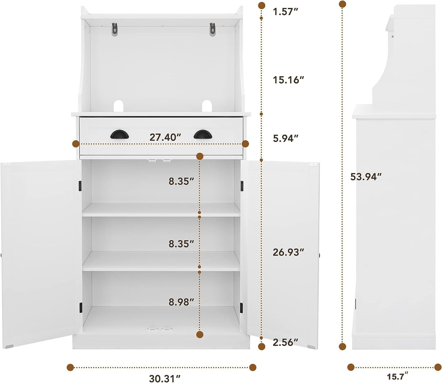HOLTICO 54" Freestanding Kitchen Pantry Storage Cabinet with Doors and Adjustable Shelves, Microwave Oven Stand with Drawer for Kitchen, Bathroom or Hallway, White