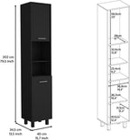 Kitchen Pantry 79" H, Two Open Storage Shelves, Three Internal Shelves, Two Doors, Four Legs, Black