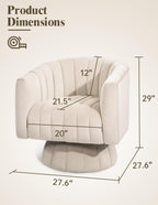 Kromax Swivel Accent Chair, Modern 360 Degree Swivel Barrel Chair, Beige | Mid Century Overstuffed Tufted Velvet Chair with Armrest, Comfy Round Armchair, Ideal for Living Room, Bedroom, Reading Room