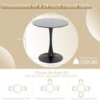 Dining Table and Dining Chair Set 23.6" Black Round Table&2 Leather Upholstered Wooden Legs Chairs for Kitchen Dining Room Small Space 3 Piece Dining Table and Chair Set(Black&White)