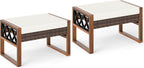 RELAX4LIFE Wicker Outdoor Ottomans for Patio - Set of 2 Rattan Outside Footstool w/Removable Cushion, Wood & Metal Frame, 3-in-1 Foot Rest, Extra Seating & Side Tables for Porch Backyard Poolside