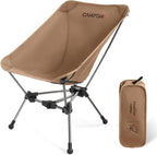 Camptime Portable Camping Chair, Lightweight Compact Backpacking Chair with Side Pocket, Wide Seat Folding Chair for Camping, Hiking, Beach - Supports 330Lbs, Khaki