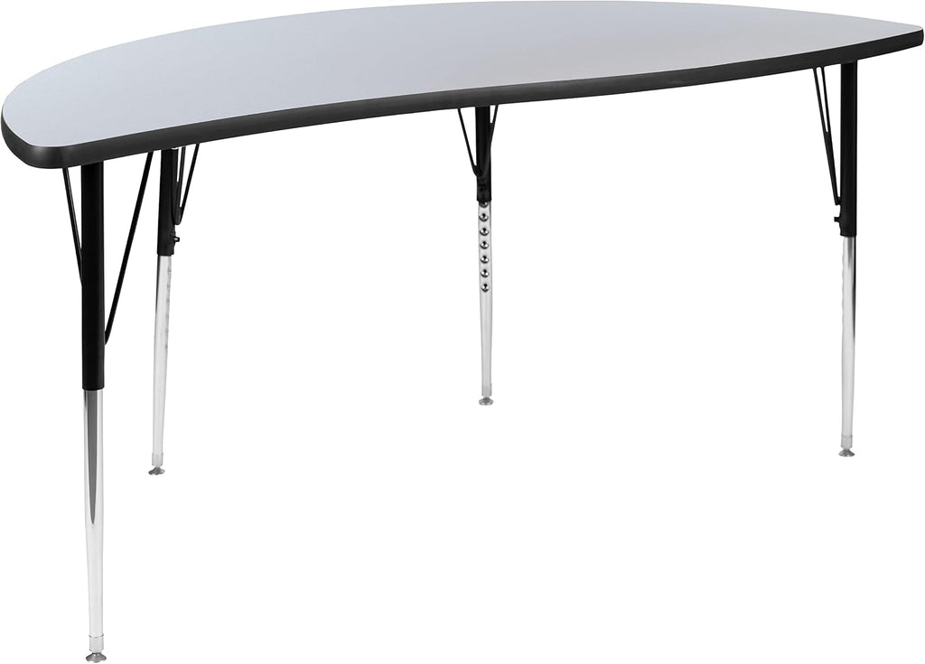 Flash Furniture Emmy 2 Piece 86" Oval Wave Flexible Grey Thermal Laminate Activity Table Set - Standard Height Adjustable Legs | Height Adjustable, Flexible, Durable Construction, Commercial Use