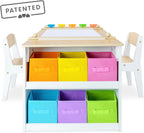 Milliard Kids Art Table Set with Chairs for Playroom, Toddler Craft and Play Wood Activity Table with Storage Bins and Paper Roll (Wood and White)