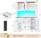 Itaar 71" Pantry Cabinet with Charging Station and LED Light, Kitchen Pantry Cabinet with Microwave Stand, 47.2" Wide Kitchen Storage Cabinets with Storage Cart 3 Tier for Dining Room, White