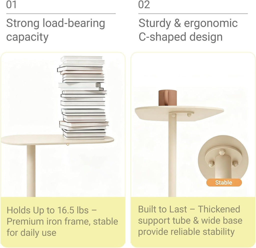 Modern C-Shaped End Table, Small Sofa Side Table Metal Side Table for Couch and Bed Snack Table Tray Table for Living Room Bedroom