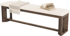 LITTLE TREE 63" Upholstered Bench, Solid Wood Entryway Shoe Bench with Cushion, Long Modern Farmhouse End of Bed Bench with Antique Brown Legs & Faux Lamb Fur Seat for Bedroom, Living Room, Dining