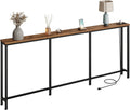 CHOEZON 78.7'' Narrow Console Table with Power Outlet 7.1" Skinny Sofa Table, Long Behind Couch Table with Charging Station, Entryway Table for Hallway, Living Room Rustic Brown and Black TXG20UBF
