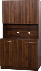 ZeHuoGe 70.86" Tall Pantry Cabinet with 6-Doors, 1-Open Shelves and 1-Drawer for Dining Room,Large Kitchen Hutch,Coffee Bar Station,Kitchen Storage Cabinet (Dark Walnut)