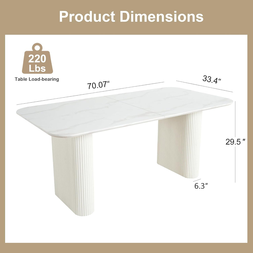 Oval Dining Table for 4-8 People, 70" Long Large Kitchen Table with Thick Sturdy Ripple Legs, Modern Spacious Rectangle Accent Dining Room Table for Dining Room/Kitchen/Apartment (Faux Marble&White)