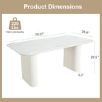 Oval Dining Table for 4-8 People, 70" Long Large Kitchen Table with Thick Sturdy Ripple Legs, Modern Spacious Rectangle Accent Dining Room Table for Dining Room/Kitchen/Apartment (Faux Marble&White)