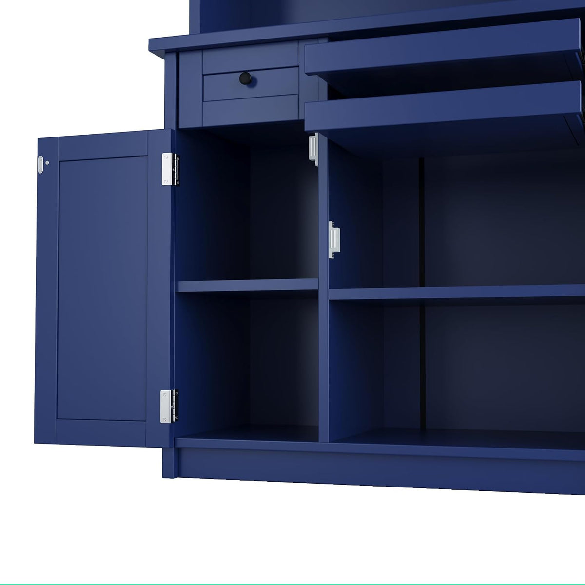 Farmhouse 35.4x17.7x74.8inch Freestanding Kitchen Pantry Cabinet with Hutch, Buffet with Wine Rack, Adjustable Shelves & Tempered Glass Doors, Tall Kitchen Storage Cabinet for Dining Room (Blue Color)