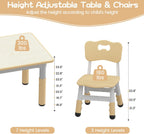 Kids Table and 6 Chairs Set, Height Adjustable Toddler Table and Chairs Set | Graffiti Desktop, Non-Slip Legs, Children Activity Table for for Ages 2-10 Daycare Classroom Home Preschool, Natural
