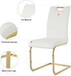 yeag Modern Rectangular Glass Dining Table Set for 4, 47" Clear Tempered Glass Kitchen Table with Gold Metal Legs & 4 White PU Faux Leather Upholstered Dining Chairs for Home, Dining Room, Office