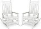 SERWALL Outdoor Rocking Chair Set of 2, Adult HDPE Rocking Chair, White | 21.1" Widened Seat adds Extra Comfort, Oversized Rocking Chair for Adults, All Weather Porch Rocker for Lawn Garden