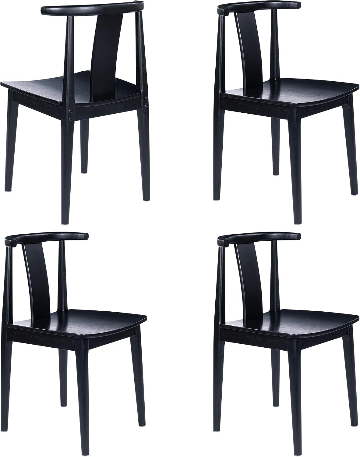 EYYTHUNG Wood Dining Chairs Set of 2, Farmhouse Kitchen Chairs with Curved Back, Modern Mid Century Wishbone Dining Chairs for Dining Room, Kitchen, Black