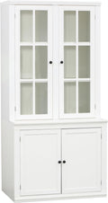 Havemies 36” Wide Freestanding Pantry with Glass Lattice Door, 75” Tall Farmhouse Kitchen Cabinet for Dishes, Linens & Storage, White Finish