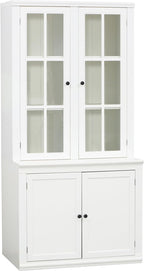 Havemies 36” Wide Freestanding Pantry with Glass Lattice Door, 75” Tall Farmhouse Kitchen Cabinet for Dishes, Linens & Storage, White Finish