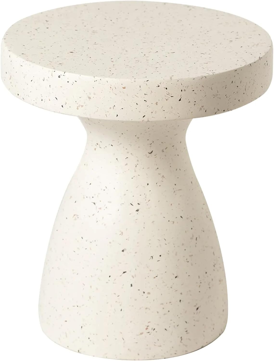 LeisureMod Wisp 16" Modern Wide Round Fiberstone Hourglass Design Side Table - Stylish Accent End Table