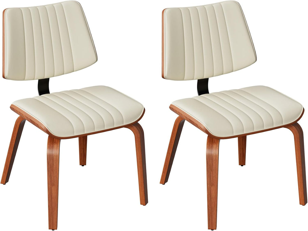 Dining Chairs Set of 2,Mid Century Modern Upholstered Kitchen Chairs with Ergonomic Curved Walnut Bentwood Back,Faux Leather Dining Chairs for Kitchen,Living Room,Study Room,Bed Room,Beige