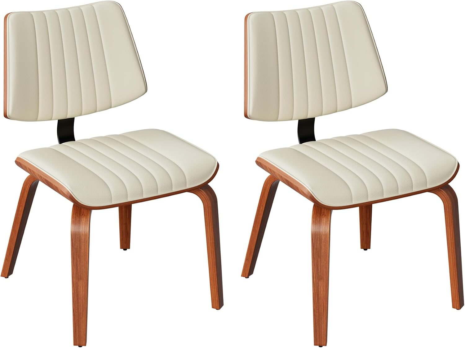 Dining Chairs Set of 2,Mid Century Modern Upholstered Kitchen Chairs with Ergonomic Curved Walnut Bentwood Back,Faux Leather Dining Chairs for Kitchen,Living Room,Study Room,Bed Room,Beige