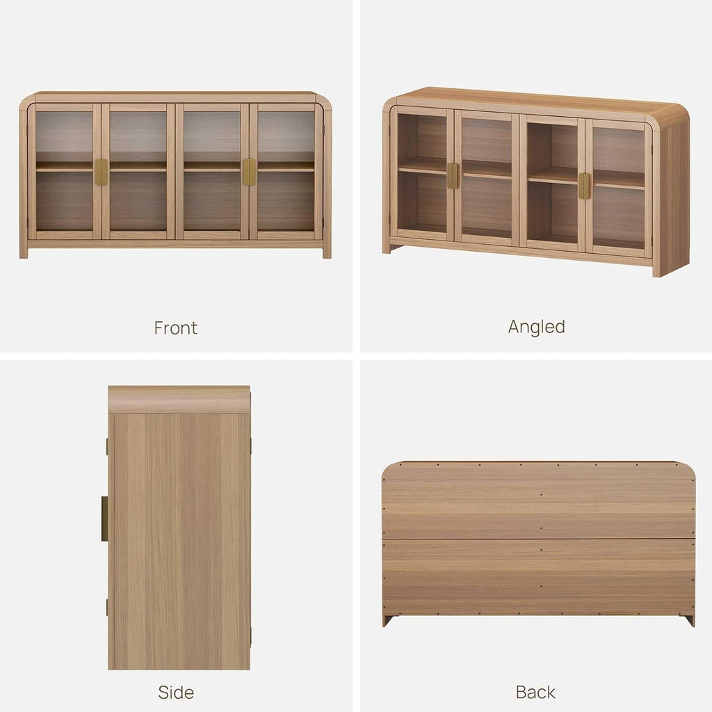 Oak&Sparrow Oak Sideboard Buffet Cabinet with Storage, 60'' Boho Buffets & Sideboards with Adjustable Shelves, Sideboard Cabinet with 4 Glass Doors for Living Room, Hallway & Kitchen