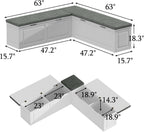 L Shape Storage Bench, Kitchen Breakfast Nook Bench, Backless Corner Bench Nook with Storage, Shoe Benches with Cushion for Entryway Cloakroom, White and Grey, 63”D x 63”W x 18.3”H