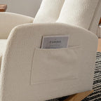Chair with Footrest High Back Rubber Wood Rocking Legs Bedroom Living Space (Beige + Wood)