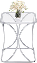 19.68" Square End Table with Tempered Glass Top, Stylish X-Shaped Metal Frame, Living Room Coffee Table, Sofa Side Table, Accent Tables for Small Spaces, Modern Bedside Table (Silver)