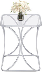 19.68" Square End Table with Tempered Glass Top, Stylish X-Shaped Metal Frame, Living Room Coffee Table, Sofa Side Table, Accent Tables for Small Spaces, Modern Bedside Table (Silver)