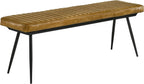 Pemberly Row Leather Upholstered Cushion Bench, 54"W x 15"D x 19"H, Camel Goat Leather, Black Metal Legs, Channel Tufted Design, Modern Farmhouse Style, Comfortable Seating for Dining Room or Bedroom