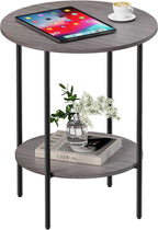 Side Table,Round End Table with 2 Storage Shelves| Compact Side Tables for Living Room, Couch, Office & Bedroom | Narrow Accent Table as Space-Saving Small Bedside Table 18x18x22in (Grey)