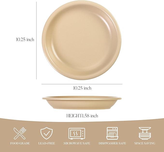 GZG 10.25-Inch Ceramic Dinner Plates Set of 4, Rustic Matte Glaze Terracotta Stoneware Plates for Main Course & Everyday Meals, Microwave & Dishwasher Safe(Warm Sand)