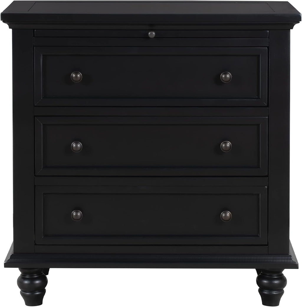 3-Drawer Storage Wood Cabinet, End Table Set of Two with Pull Out Tray As A Bedside Table, A Sofa Side Table, Or As A Decorative Piece for Living Room Or Study Room (Black-09)