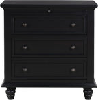 3-Drawer Storage Wood Cabinet, End Table Set of Two with Pull Out Tray As A Bedside Table, A Sofa Side Table, Or As A Decorative Piece for Living Room Or Study Room (Black-09)
