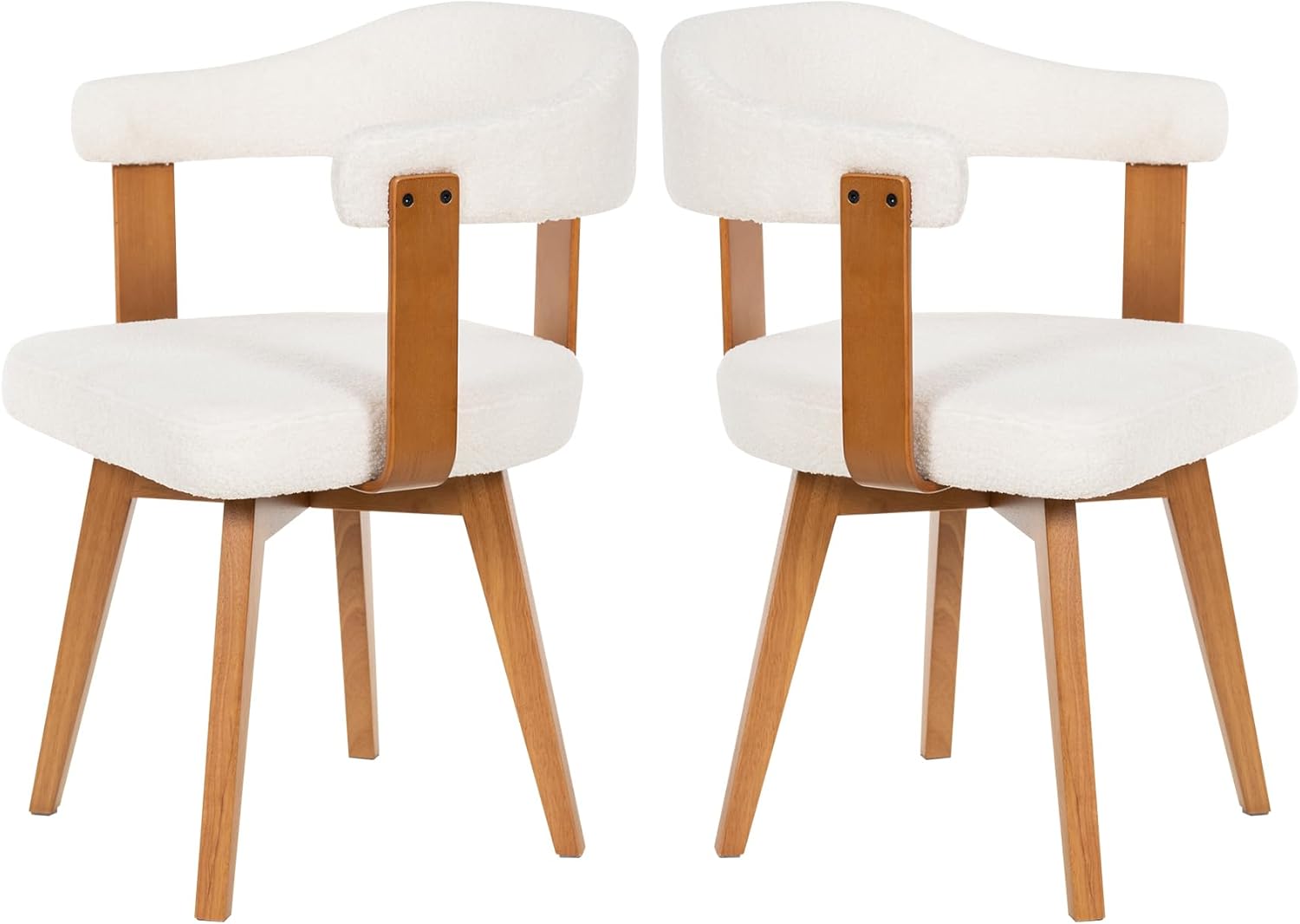 EYYTHUNG Swivel Dining Chairs Set of 2, Mid Century Modern Boucle Dining Chairs with Arms and Wood Legs,Upholstered Kitchen Chairs for Kitchen, Dining Room, Living Room, White and Dark Oak