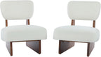 Christopher Knight Home Mores Low Profile Accent Chair Set of 2, Modern Living Room Armless Lounge Chair, Fabric Comfy Reading Chair for Bedroom, Wooden Frame and Thick Padded Seat, White+Walnut