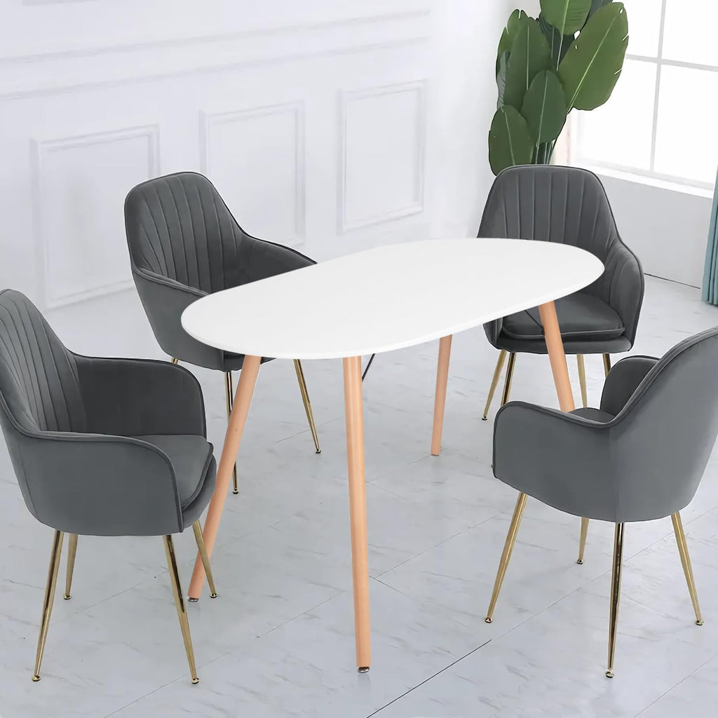 FurnitureR Dining Table Oval 47.2 Inch for 4-6 Person, Stylish Leisure Table Functional Table with Wooden Legs for Home Kitchen, Cafés, Small Places, White